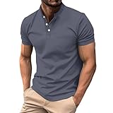 Pullover Herren Pack Herrenmode Frühjahr und, lässig, kurzärmelig, Knöpfe, einfarbig, kurzärmelig, T-Shirt-Oberteile Herren Unterhemd (Grey, XXL)