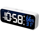 VINILITE Wecker Digital LED Digitaluhr mit Temperaturanzeige und Luftfeuchtigkeitsanzeige Tragbarer Digitaler Wecker mit 2 Alarmen 18 Alarmtöne USB Wiederaufladbar 12/24 HR
