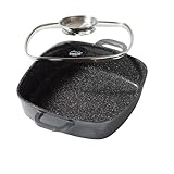 STONELINE Servierpfanne Eckig 24 cm, Eckige Pfanne Induktion mit Deckel, Aroma Funktion, Aluguss, Antihaft Pfanne Beschichtet mit echten Steinpartikeln, Für alle Herdarten, Backofen, Grau