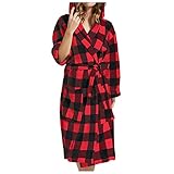 Fleece-Bademantel für Damen, langer Morgenmantel für Damen, UK-Bademäntel, karierter Morgenmantel mit Taschen und Gürtel, warme und gemütliche Kapuzen-Bademäntel, flauschige Loungewear, Nachtwäsche,