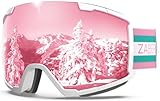 ZABERT Skibrille für Damen Frauen Erwachsene Mädchen Kinder 10 11 12 13 Jahre, Brillenträger Ski Snowboard Brille Schneebrille Snowboardbrille, Weiß Rosa Grün Pink v3