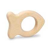 GRÜNSPECHT Holzgreifling, trainiert Greifsinn & Tastsinn, Ahornholz mit unbedenklichem Holzöl, Geschenk Spielzeug Baby, Fisch (570-V2)