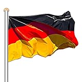 SWANEW Fahnenmast 6,5m, Aluminium Flaggenmast Höhenverstellbar mit Deutschlandfahne 150 * 90 cm, Witterungsbeständigem, Stabilen Bodenhülse, Rostfreies, Fahnenstange Veschönern Sie Ihren Garten