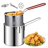 Mini Fryer Frittyer Edelstahl Fritteuchsen Topf mit Anti Scenen Griff Fritteuchsenpfanne mit Korb Mini Fritteuse für Tempura Chips Pommes Fisch und Hühnermini Fritteuse Mini Friteuse kleine