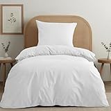 Dreamzie Bettwäsche-Set 135x200 aus Baumwoll-Perkal – Weiß – Bettbezug 135x200 und 2X Kissenbezug 80x80 cm – Oeko-Tex Zertifiziert