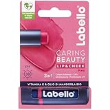 Labello Caring Beauty Lip & Cheek Pink 4.8g Lippen- und Wangen-Lippenpflege mit einer pinken Note, getönter Lippenbalsam und Blush Stick 2 in 1, feuchtigkeitsspendender Lip Balm mit LSF 30 Schutz