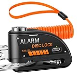 Motorrad Scheibenbremsenschloss Wiederaufladbare Motorradschlösser Anti-Diebstahl mit 120dB Alarm, 7mm Lock Pin Motorrad Bremse Helm Roller Radschloss, wasserdicht 5.9FT Reminder Kabel, Schwarz