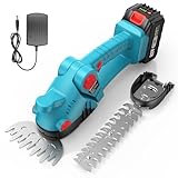 Seesii Akku Gras- und Strauchschere mit 1x4000mAh Batterie, 2 in 1 Mini Heckenschere mit Akku für Garten und Höfe, (130mm und 230mm Schnittlänge, Wechselbares Grasschneideblatt und Strauchmesser)