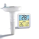 Pool Thermometer Funkthermometer Schwimmend Wasserthermometer - Poolthermometer Funk bis 100 m Reichweite im Außenbereich, IP68 digitaler Anzeige Pool Funkthermometer für Badewanne, Teich und Aquarium