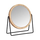 Amazon Basics Rund, Tischplatte Montage, Kosmetikspiegel mit Bambus-Umrahmung, Vergrößerung 1-fach/5-fach, 18.3 x 7.3 x 20.7 cm, Schwarz