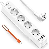 Steckdosenleiste 4 USB Mehrfachsteckdose Wandmontage 4-Fach Steckerleiste Überspannungsschutz 2 USB C Steckdose mit Schalter 4000W 16A Verteilersteckdose Multisteckdose mit 1,8M Kabel, Weiß