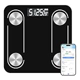 AOOWU Körperfettwaage Personenwaage, Digitale Waage Personen mit hochpräzisen Sensoren Bluetooth Waage für Körperfett, BMI, Gewicht, Muskelmasse, Wasser, Protein, BMR, Schwarz