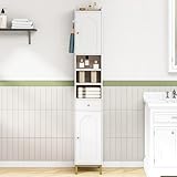 Hzuaneri Badezimmerschrank, Badschrank Hochschrank, Hoher Badezimmer mit 2 Türen und Schublade, Offene Fach, Badschrank mit Verstellbarem Regal Für Wohnzimmer, Arbeitszimmer, Weiß BC29013G