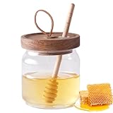 Honigglas mit Löffel und Deckel, 9x10,5cm Klarglas Honigtopf Honigbehälter Honigdose Honigspender mit Holzlöffel Deckel, Honig- und Sirupbehälter Marmeladendose Vorratsdose für Küche Zu Hause