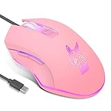 haiaxx Pink Rabbit USB C LED-Maus 2400DPI Typ C Kabelmaus für MacBook Laptop Tablet Typ C Maus