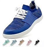 vinshoeci Barfußschuhe Damen Herren - Breite Zehenbox Atmungsaktiv Mesh Barfuss Sneaker/Leichtgewichts rutschfest Fitnessschuhe Walkingschuhe（Dunkelblau2 40 EU