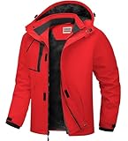 WULFUL Herren wasserdichte Skijacke Warme Wintermäntel Winddichte Winterjacken für Männer Fleece Gefüttert Windbreaker mit Kapuze, Rot/Ausflug, einfarbig (Getaway Solids), L