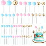 Dewocke Cake Topper Decoration, 50 Stück Tortendeko Kugeln, Mini-Ballons Tortenaufleger, Deko für Torten, für Geburtstag Party Hochzeit Babyparty Kuchendekoration (Gold, Pink, Blau)