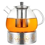 1500ML Teekanne mit Siebeinsatz, Teekanne mit Stövchen, Glasteekanne, Teekanne Glas, Teekanne Glas mit Siebeinsatz, Teekanne mit Sieb