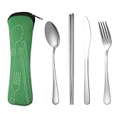 Fivetwofive 4-Teiliges Set Tragbares -Steakmesser-Set Aus Rostfreiem Stahl mit Tasche, Grün