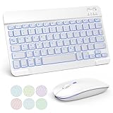 TECURS Kabellos Tastatur Maus Set - 7-farbige Hintergrundbeleuchtung, Bluetooth Tastatur mit Maus Leise für iPad 9./8. Generation, iPad Pro/Air/Mini und ipadOS 13 und höhe,QWERTZ Deutsches, Weiß Grau