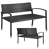 Gartenbank Rattan, Polyrattan Sitzbank Wetterfest, 2 Sitzer Gartenbank, Balkon Bank, 320kg Belastbar, 122x60x85cm, Gemütliche Gartenmöbel Bank, Parkbank, Einseitiges Rattan, Sitzbank Outdoor, Schwarz