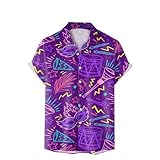 90Er Jahre Silvester Hemd Herren - Mens Carnival Fashion Digital 3D Gedrucktes Kurzarm Button Down Hemd Oberteil