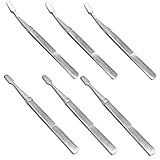 Operitacx 6 Stück Teiliges Rostfreie Edelstahl Pinzetten mit Flacher und Gebogener Spitze Multifunktionale Briefmarken und Wimpern Applikator Pinzette für Handwerk und Kosmetik Leicht und