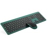 Tastatur Maus Set Kabellos, seenda Ultra-Dünne Wiederaufladbare Funk Tastatur Maus Set, Ergonomische Tastatur Kabellos mit Silikon Staubschutz für PC/Laptop/Smart TV, DE QWERTZ Layout, Schwarz&Grün