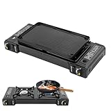 Campingkocher 2-flammig Tragbarer Camping Gaskocher, Inklusive Grillplatte, Gas Kocher Für Gasflasche, Outdoor Tischgrill mit Grillplatte für Picknick
