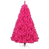 Künstlicher Rosen-Weihnachtsbaum, dicke Zweigspitzen, groß, für drinnen und draußen, mit Metallständer, bunte Weihnachtsdekoration, 210 cm