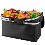 Picknickkorb, Comius Sharp 18,5L Zusammenklappbarer Einkaufskorb, Faltbarer Picknickkorb mit Lsolierung, Rutschfester Tragbarer Aluminiumgriff, Einkaufskorb für Arbeit/Reisen/Einkaufen/Picknick