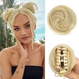 Sofeiyan 2PCS Krallen Clip in Haar Bun Mini Messy Bun Haarteile Dutt mit Klammer Synthetik Haar Scrunchies Haar Donut Chignon Pferdeschwanz Haarteil Dutt für Damen Helles Aschbraun & Bleichblond