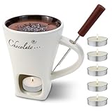 Schokofondue Tasse, 200Ml schokoladenfondue Tasse, Mehrzweck Chocolate Fondue Set mit Gabel und Teelicht, geeignet für Käse, Schokolade, Butter und Karamell (weiß)