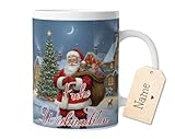Tasse Frohe Weihnachten | Weihnachtsmann | Personalisiert mit Namen – Nostalgische Glühweintasse Geschenkidee für Männer, Frauen, Nostalgie vintage Wintermotiv Schnee