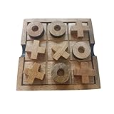 Ajuny Tic Tac Toe Klassische Brettspiele für Kinder und Erwachsene mit Dekorativer Aufbewahrungsbox aus Holz Bauernhaus Couchtisch Wohnzimmer Schreibtisch Dekor Familiennacht Geschenke - 5.5 Zoll