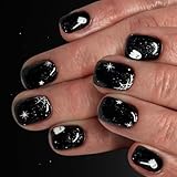 Halloween-Nägel zum Aufdrücken, Spinnennetz, künstlich, kurz, quadratisch, volle Abdeckung, glänzend, zum Aufkleben, kurz, quadratisch, Spinnennetz, zum Aufkleben, Halloween, 24 Stück