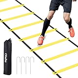 Ohuhu Fussball Trainingszubehör Kinder Koordinationsleiter Trainingsleiter mit 4 Heringen, Koordinationsleitern fußball Trainingsset Equipment Zubehör mit Tragetasche, für Basketball fußball etc