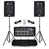 Power Dynamics & Vonyx Kleine PA Anlage für Bands Komplett Set – 8 Zoll Lautsprecher mit Stativen – 8 Kanal Mixer mit Verstärker & Bluetooth – 800 Watt Kompakte Beschallungsanlage mit USB, SD & Tasche