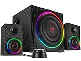 Speedlink GRAVITY CARBON RGB 2.1 Soundsystem Bluetooth - PC Lautsprecher mit Subwoofer aus Holz, Aktiv Lautsprechersystem 120 Watt, 3,5mm Klinke, AUX, Tischfernbedienung, schwarz