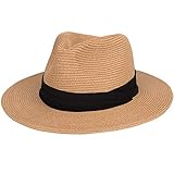 Maylisacc Faltbarer Panama Hut Herren, Sommer Stroh Sonnenhut mit Breiter Krempe Einstellbarer Leichter Strohhut Herren Fedora Atmungsaktiv Sonnenschutz, Khaki