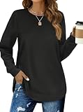 Damen-Top, langärmelig, Tunika, Tops für Leggings, gebogener Saum, Tunika-Shirts für Damen, Schwarz , XL