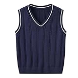 YANFJHV Fliege Schwarz Kinder Und Winter V-Ausschnitt Sisal Muster Ärmelloses Strick Top (Navy, 5-6 Years)