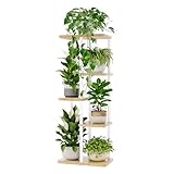 Bamworld Blumenständer Pflanzenständer Pflanzenregal Blumenregal Blumenständer holz 5 Etagen Metall Garten Ecke Balkon Wohnzimmer(Weiß)