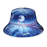 TOPUNY Bunter Sternenhimmel Ozean Delfin bedruckt Fischerhut mit reflektierenden Rändern Streifen Strand Sonnenhut