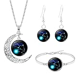 JIANGML 12 Konstellation Astrologie Cabochon Glas Damen Ketten 12 Tierkreiszeichen Horoskop Sternbild Halskette für Frauen Herren in Silber/18K Vergoldet