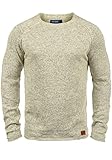 Blend BHDan Herren Strickpullover Feinstrick Pullover mit Rundhalsausschnitt Baumwollmischung Label-Patch Regular fit, Größe:M, Farbe:Bone White (70016)