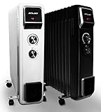 Ölradiator 2500 Watt mit 3 Heizstufen | Thermostat | 11 Rippen elektro Heizkörper | Öl Radiator energiesparend | Überhitzungsschutz | elektrische Heizung | ECO Mode | 1000 1500 (schwarz)