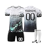 Generisch Personalisiertes Fußballtrikot für Kinder 2024 2025 Boy Football Strips Trikot Heim-Fußballtrikot-Set Tshirts Shorts und Socken Sportanzug Fußballtrikot-Set mit DIY Nummer Name 12