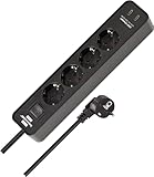 Brennenstuhl Ecolor Steckdosenleiste 4-Fach mit USB-Ladebuchse (Mehrfachsteckdose mit 2X USB C, Schalter und 1,5m Kabel) schwarz